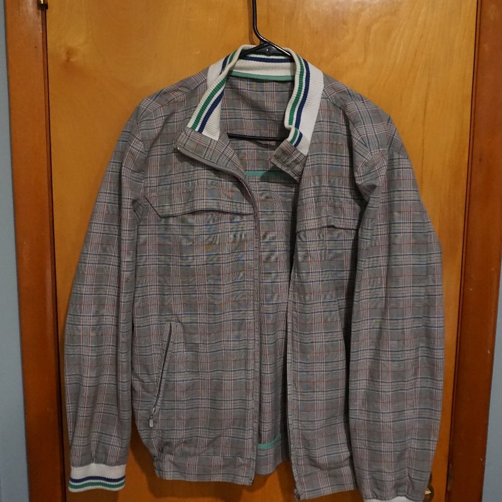 Light Plaid Jacket with striped collar/cuff